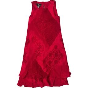 Vtg 90s Carole Little Red Midi Boho Eclectic Whimsy Floral Cottage Flowy Dress 8